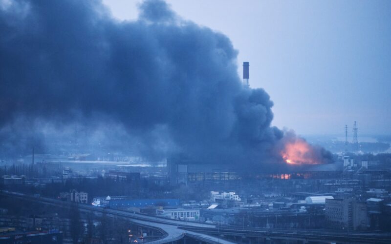 CHP Station TEC 5 in Kyiv burning after missile strike